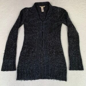 Free People Mohair Acrylic Blend Longline Cardigan Sweater Size S Button Gray